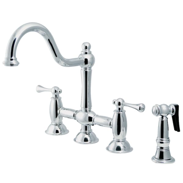 KS3791BLBS Restoration Bridge Kitchen Faucet W/ Brass Sprayer, Chrome